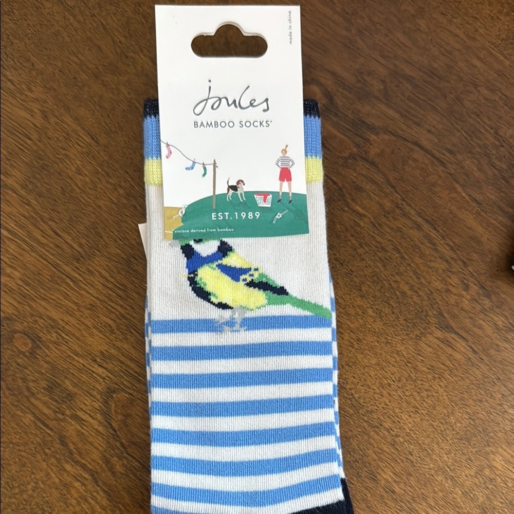 Joules Bamboo Bird Socks - Blue and Yellow
